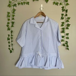 Tome NYC Striped Blue Ruffle Blouse